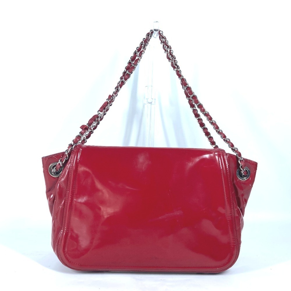 CHANEL CC Coco Mark Lipstick W Chain Bag Flap Shoulder Enamel Women's Red G-2...